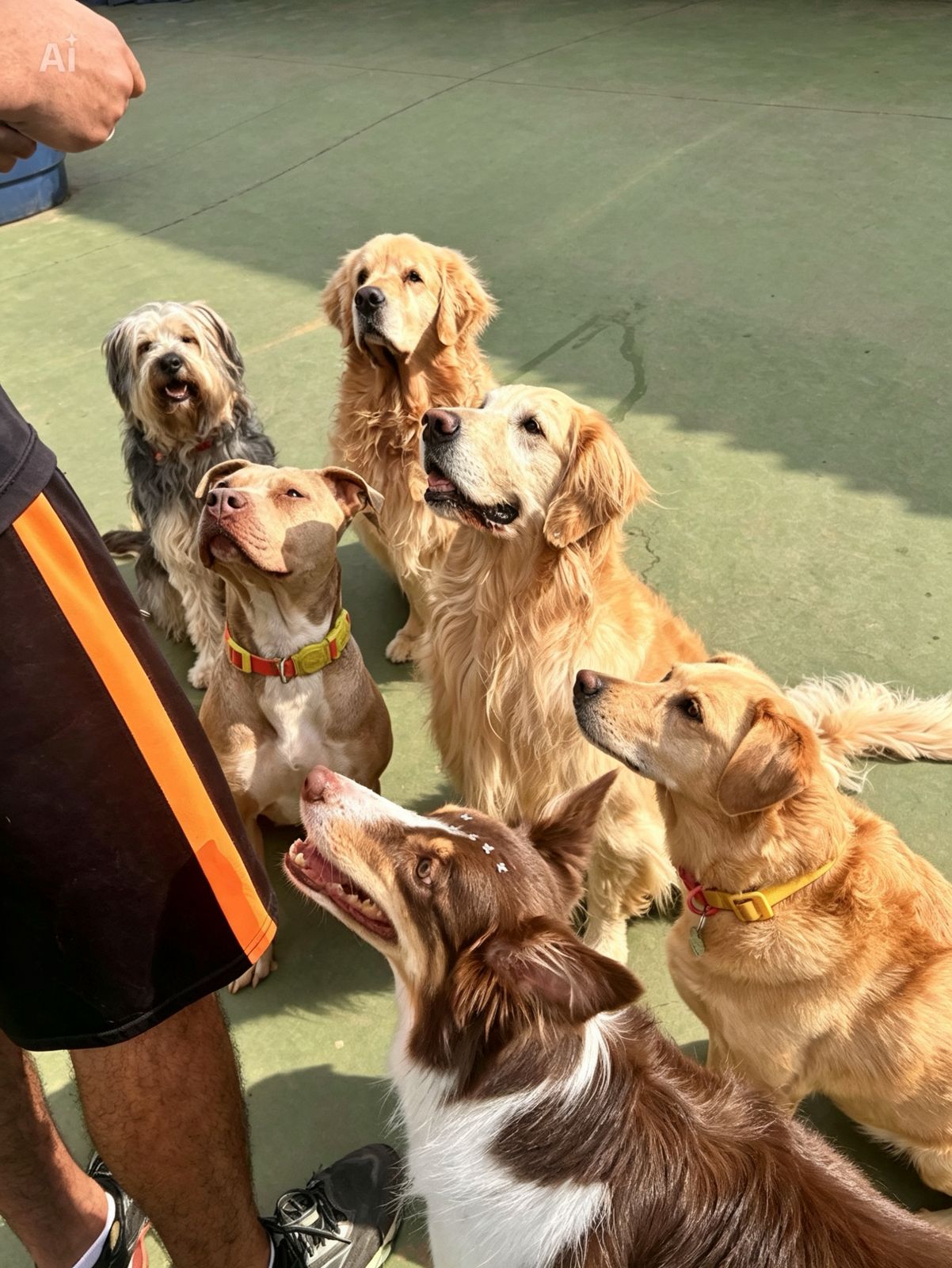 Grupo de cães atentos na Escola Canto da Toca